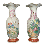 Pair of Highly Decorated Flare Rimmed Meiji Period Kutani Vases