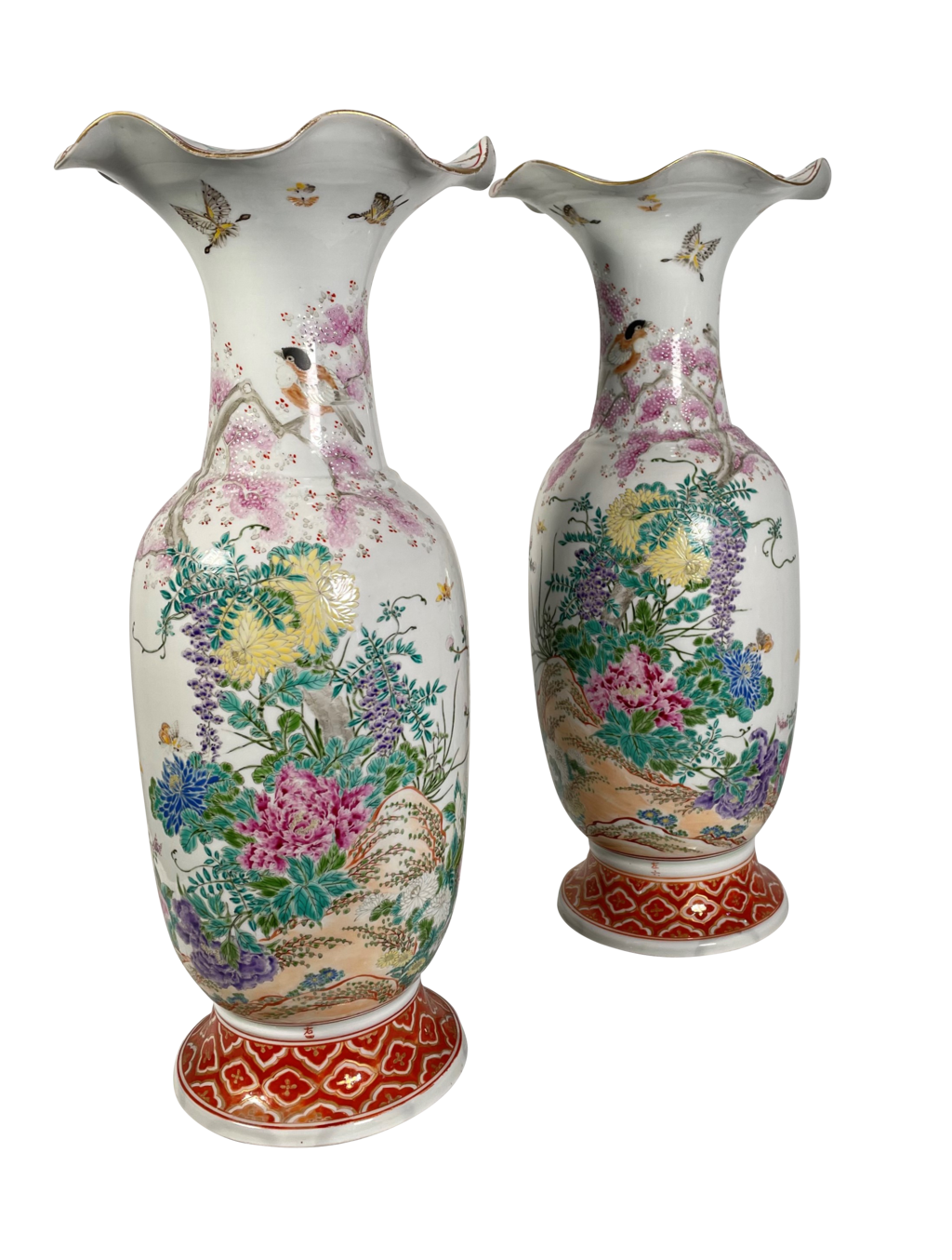 Pair of Highly Decorated Flare Rimmed Meiji Period Kutani Vases