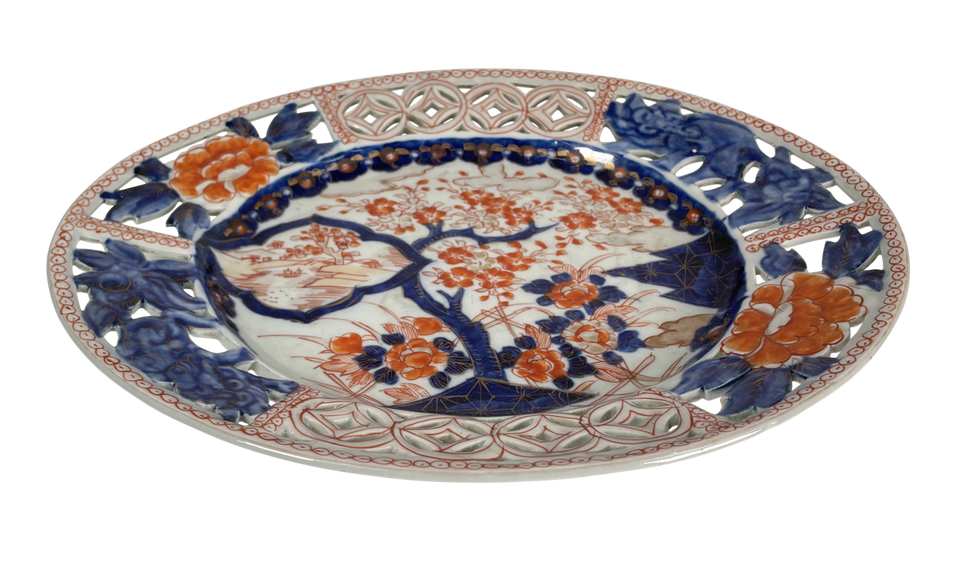 Meiji Period Imari Platter with Pierced Border