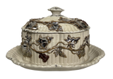 Fluted Stoneware Lidded Butter Dish with Scallop Edges and Silverleaf Overlay Decoration