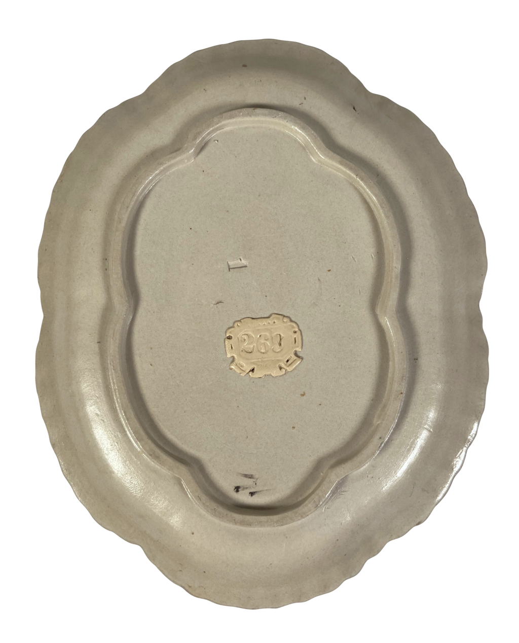 Fluted Stoneware Lidded Butter Dish with Scallop Edges and Silverleaf Overlay Decoration