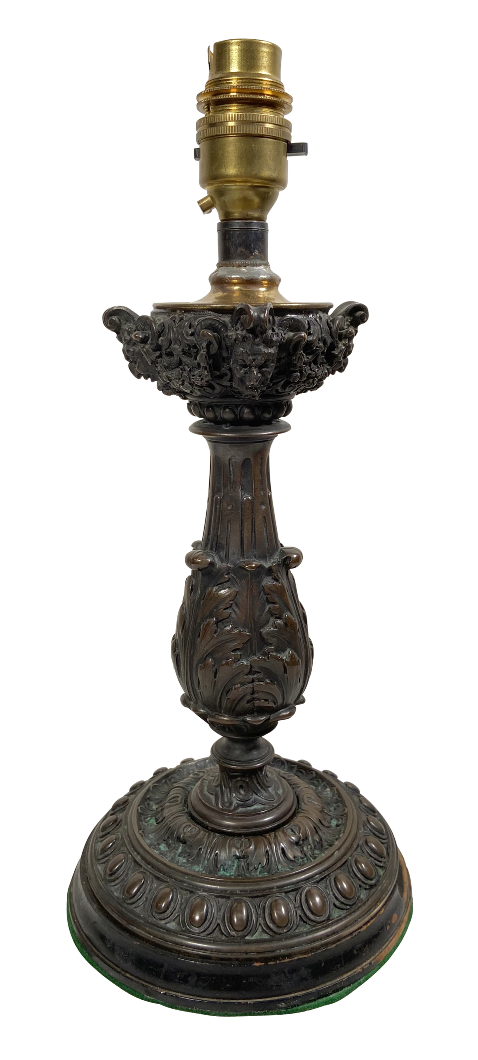 Grand Tour Bronze Baluster Column Candlestick Table Lamp with Acanthus Leaf Design