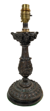 Grand Tour Bronze Baluster Column Candlestick Table Lamp with Acanthus Leaf Design