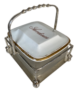 Silver Plated Sardine Dish with Glass Liner and Porcelain Lid