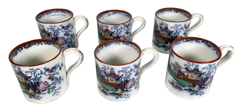 Set of Six Chinese Export Pattern Staffordshire Pottery Cups