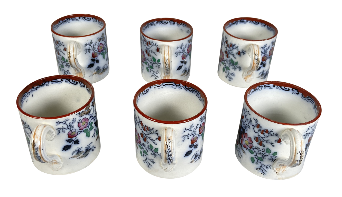 Set of Six Chinese Export Pattern Staffordshire Pottery Cups