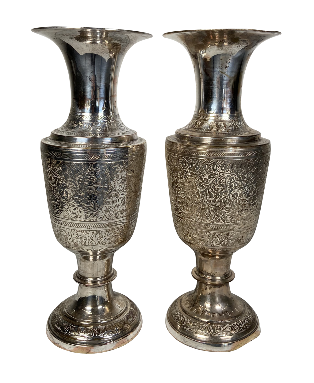 Pair of Anglo-Indian Silver Plated Vases