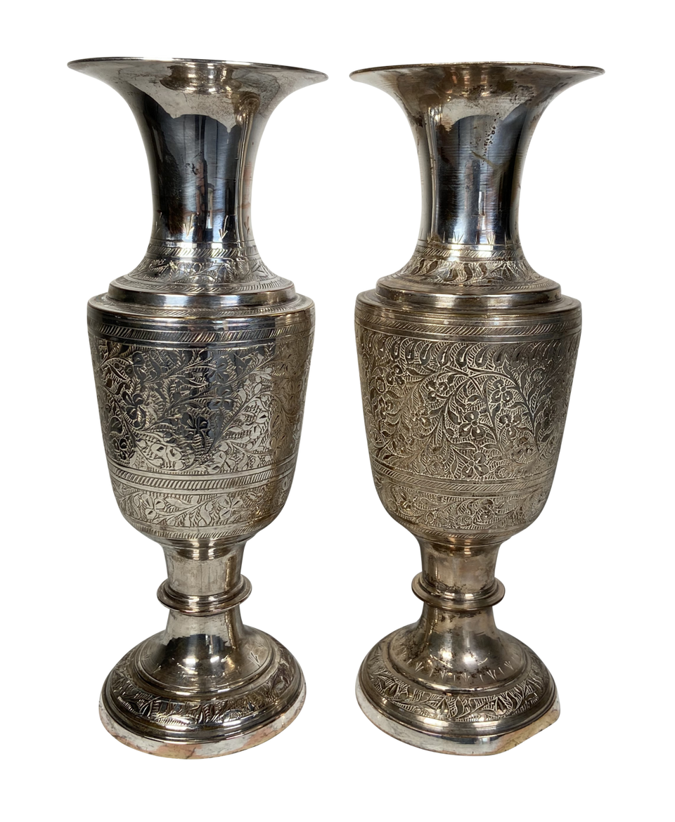 Pair of Anglo-Indian Silver Plated Vases