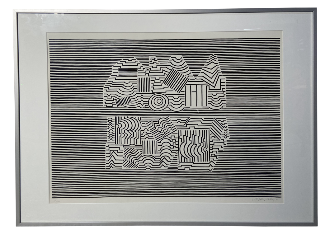 Limited Edition Abstract Black and White Op Art Movement Screen Print by Victor Vasarely