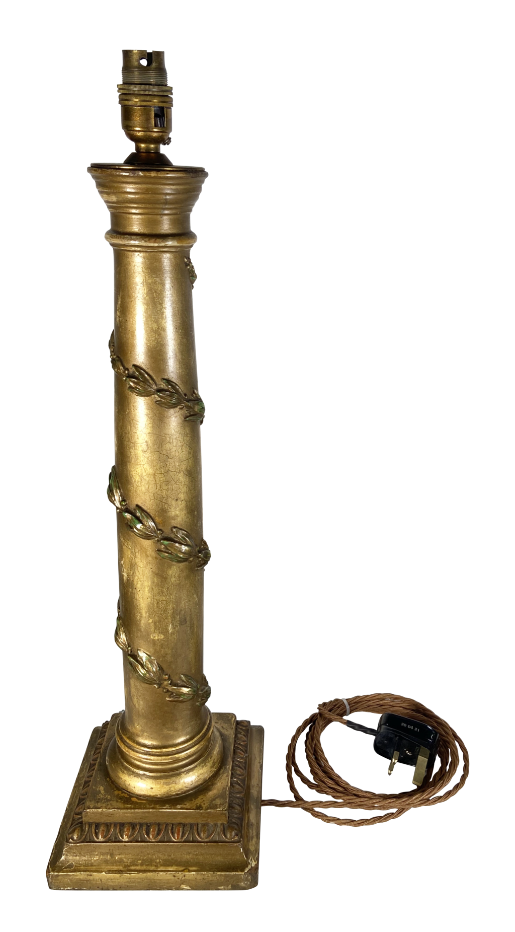 Wooden and Gilt Table Lamp with Raised Garland Column Decoration