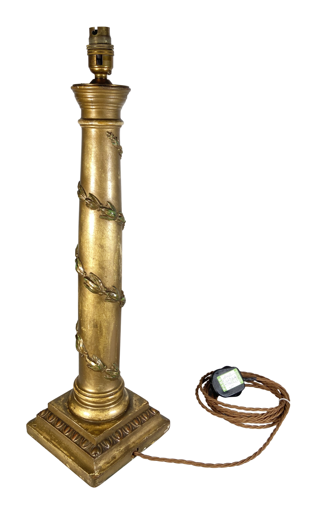 Wooden and Gilt Table Lamp with Raised Garland Column Decoration