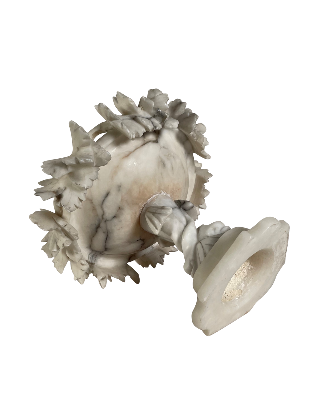 Carved Carerra Marble Comport Decorated with Vine Leaves on a Single Twisted Stem Base