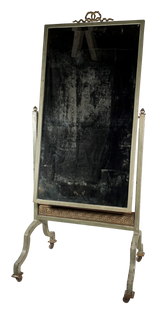 Old Painted Steel Robing Mirror on Cheval Base with Original Bevelled Mercury Glass Plate