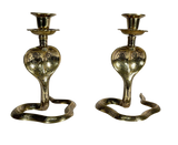 Pair of Anglo-Indian Engraved Brass Cobra Candlesticks