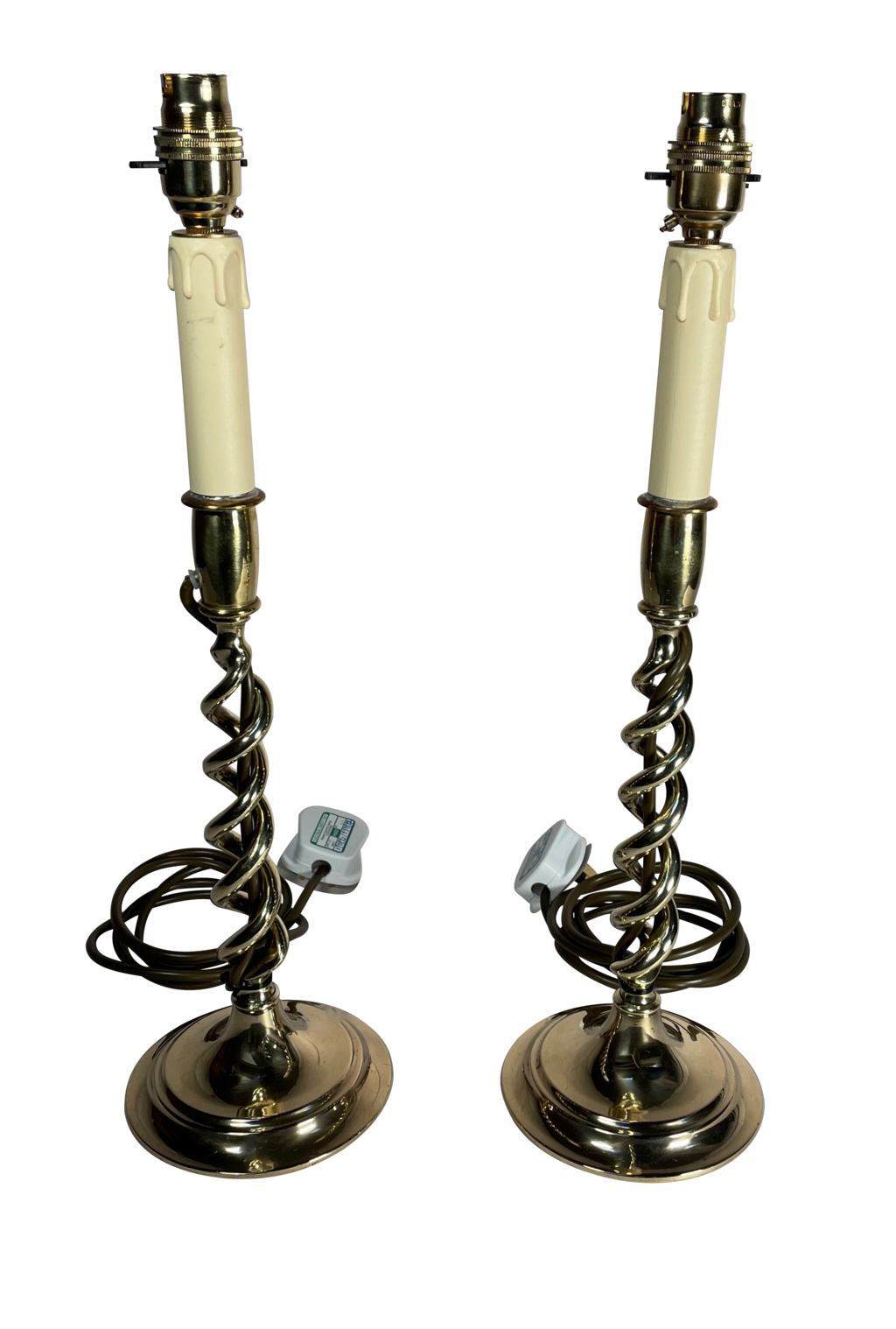 Pair of Brass Wrythen Twist Candlestick Table Lamps