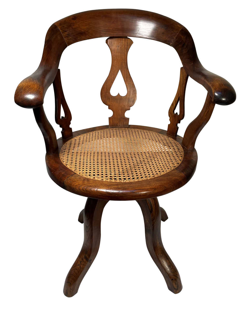 Edwardian Walnut Cane Seated Desk Chair with Swivel Mechanism