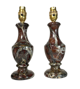 Pair of Small Serpentine Marble Balluster Shaped Table Lamps