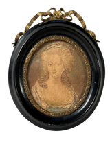 Coloured Engraving Portrait of a Lady in Oval Ebonised Frame