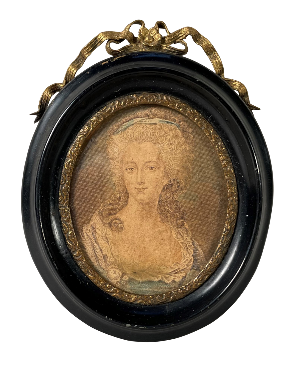 Coloured Engraving Portrait of a Lady in Oval Ebonised Frame