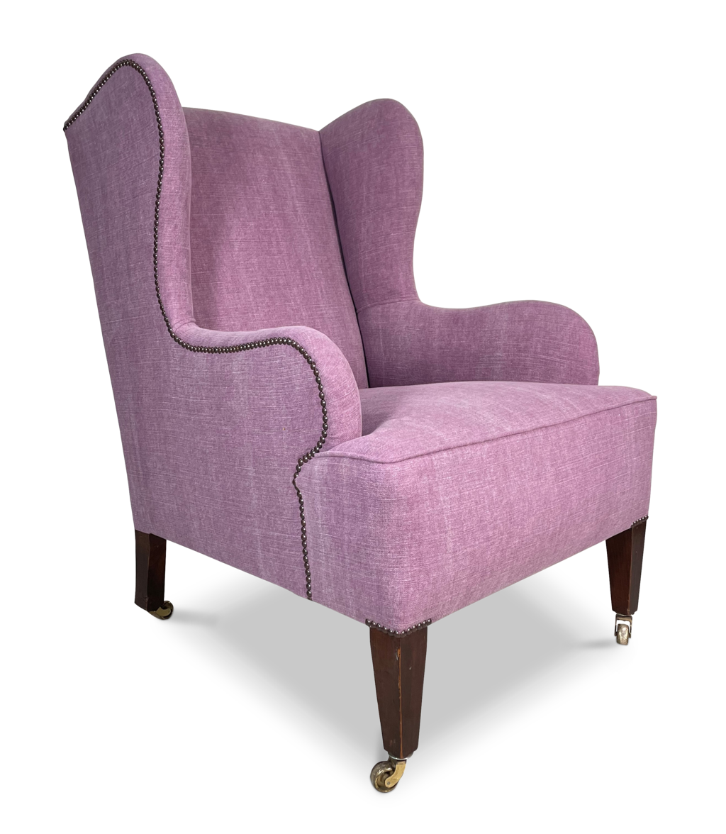 Square Back Winged Armchair with Curved Sides on Square Tapering Legs