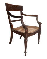 Carved Walnut Bar Back Elbow Chair with Caned Seat
