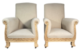 Pair of Carved Lightened Oak Armchairs