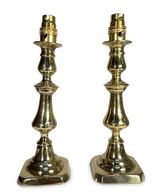 Pair of Victorian Turned Brass Candlestick Table Lamps