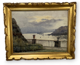 Watercolour of Lake Scene from a Garden Veranda