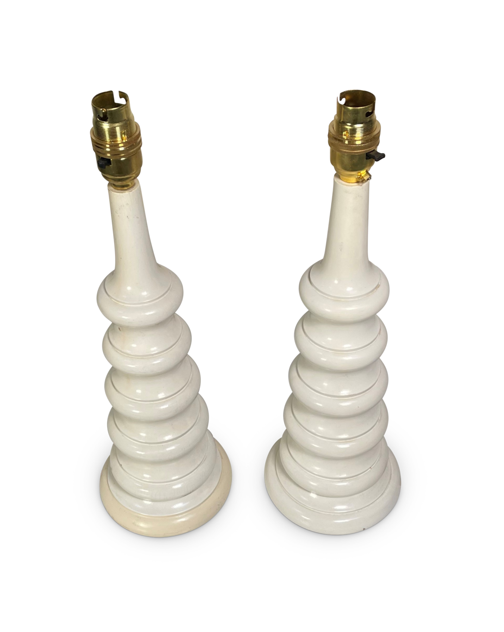 Pair of Painted Tapering Circular Beech Table Lamps