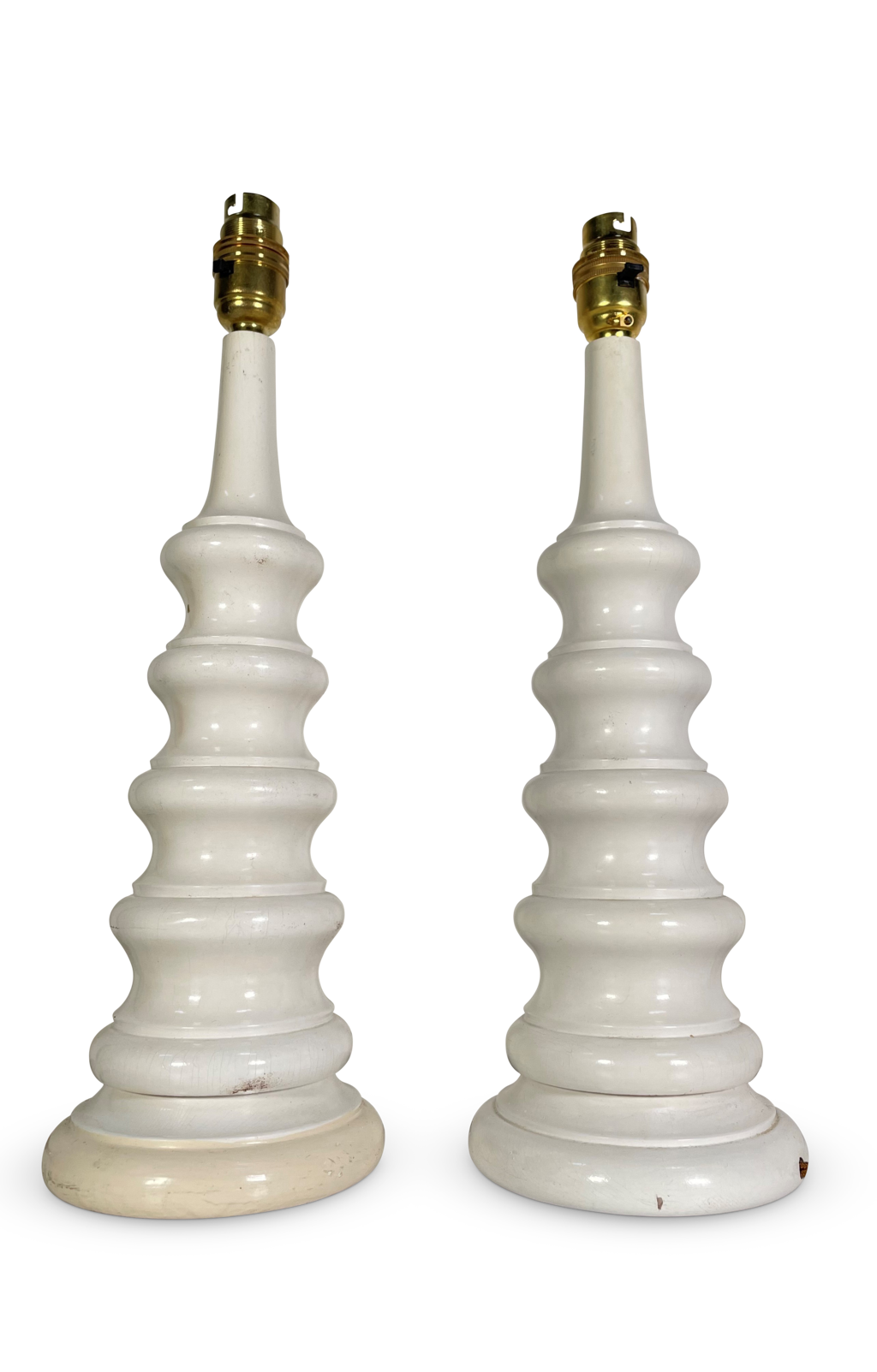 Pair of Painted Tapering Circular Beech Table Lamps