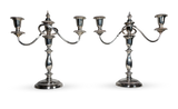 Pair of Shelffield Plated Three Branch Candelabras with Covers
