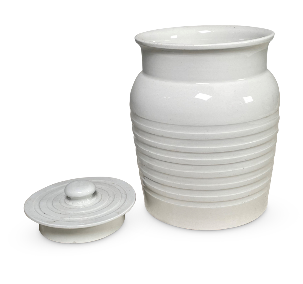 Edwardian White Ironstone Banded Sugar Container with Lid