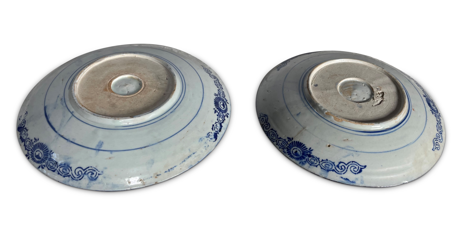 Pair of Meiji Period Blue and White Hand Decorated Plates