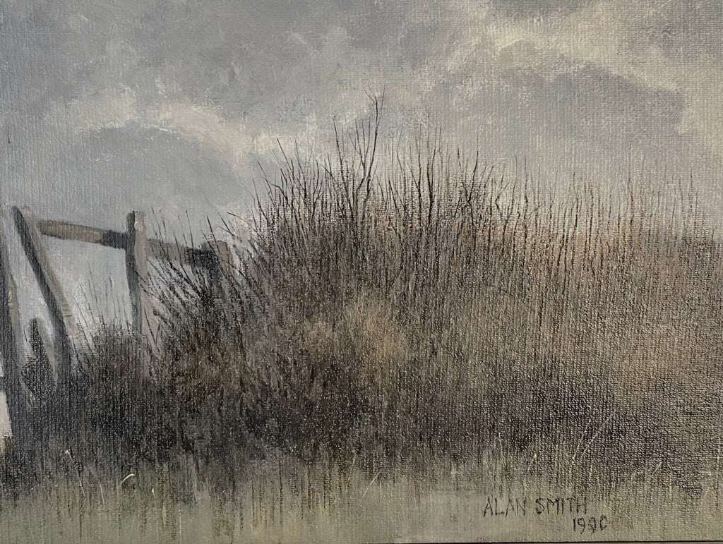 Oil on Canvas Hedgerow Study with a Cloudy Sky