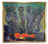 Impasto Oil on Canvas Abstract Work with Group of Figures Entitled Offer Platsen