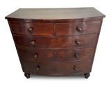 Mahogany Bow Fronted Chest of Two Over Three Drawers on Turned Bun Feet