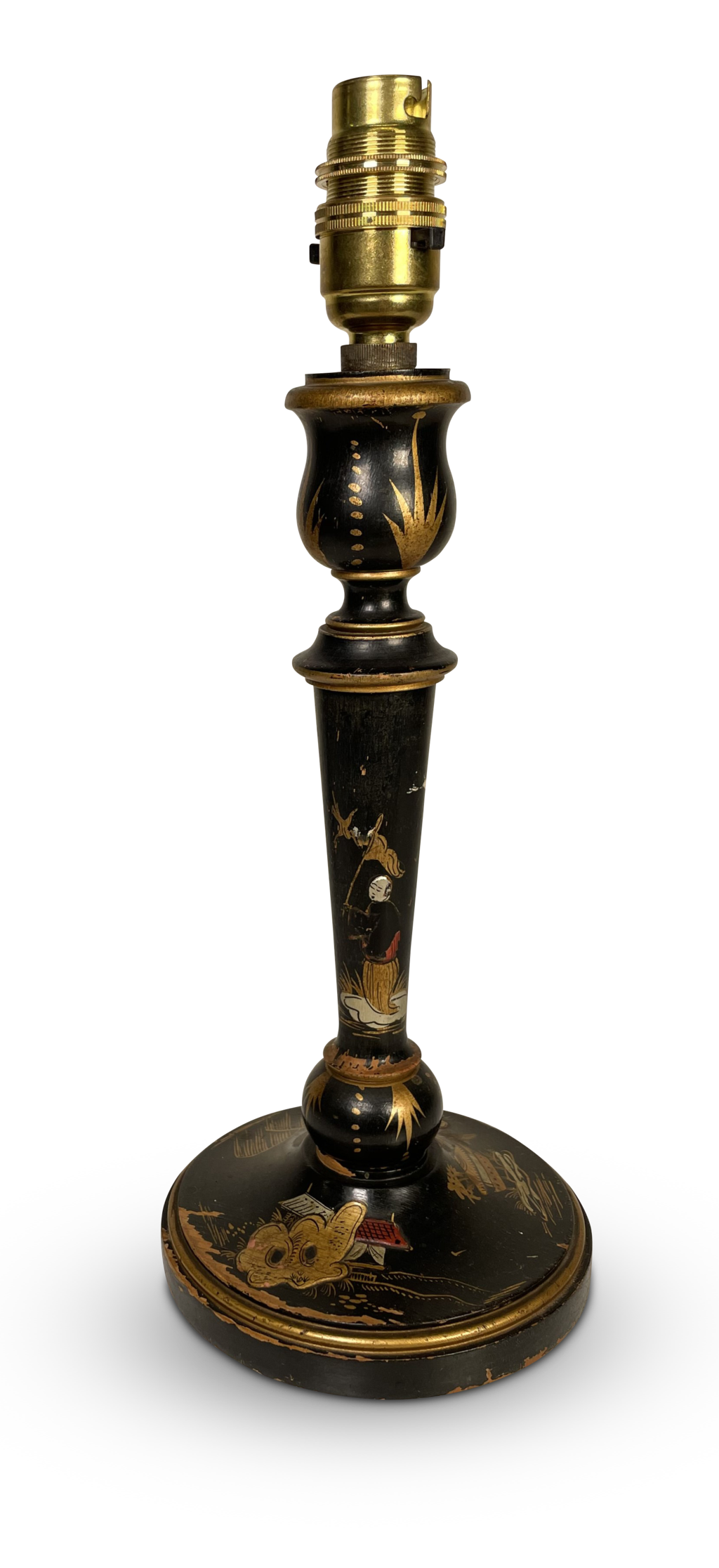 Lacquered Turned Beech Column Chinoiserie Table Lamp