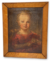 George III Oil on Canvas Portrait of a Girl Mounted in a Birds Eye Maple Frame