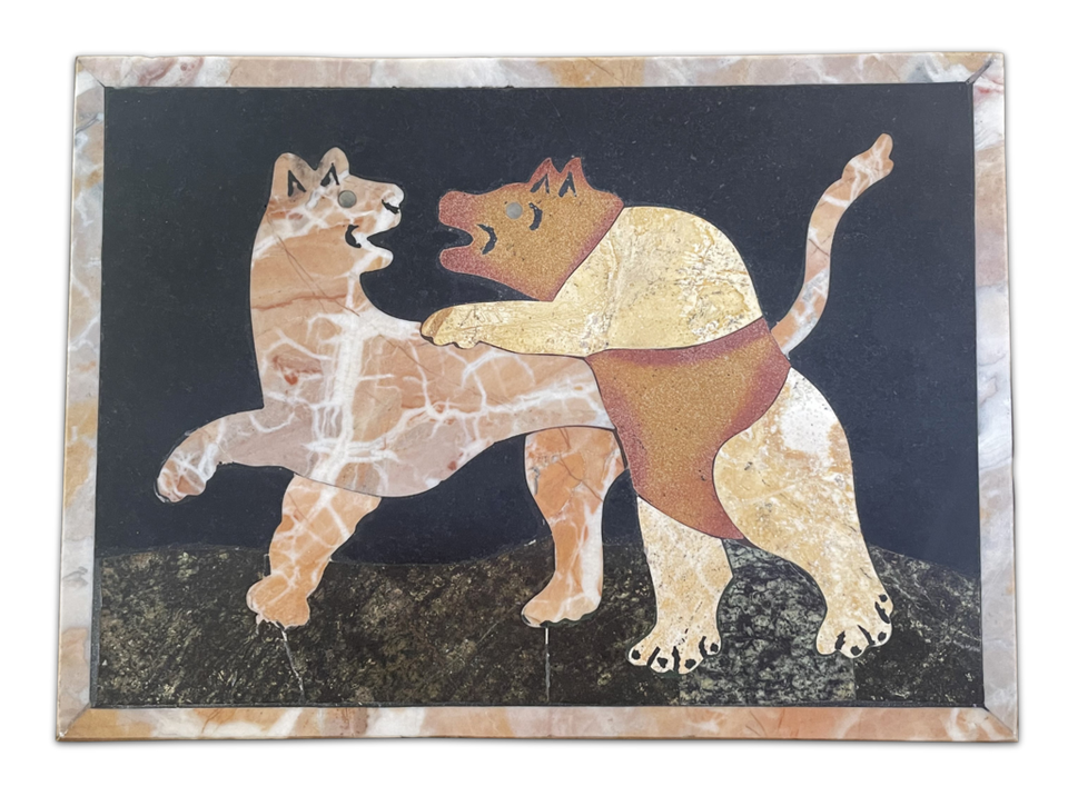 Rectangular Pietra Dura Plaque Inlaid with Specimen Stones with a Bear and Tiger in Combat