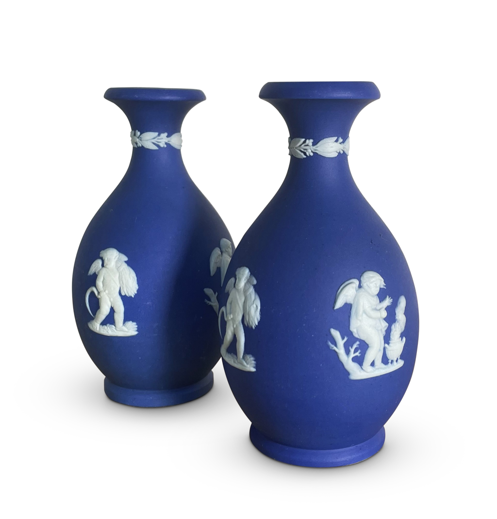 Pair of Jasperware Stem Vases