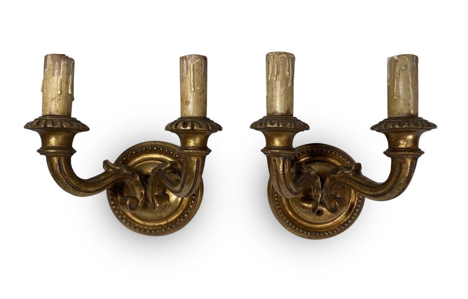 Pair of Giltwood Two Branch Wall Lights