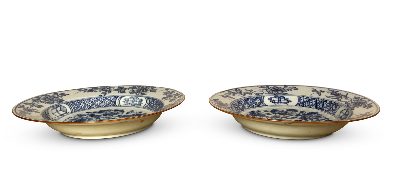 Pair of Chinese Export Blue and White Floral Decoration Dishes