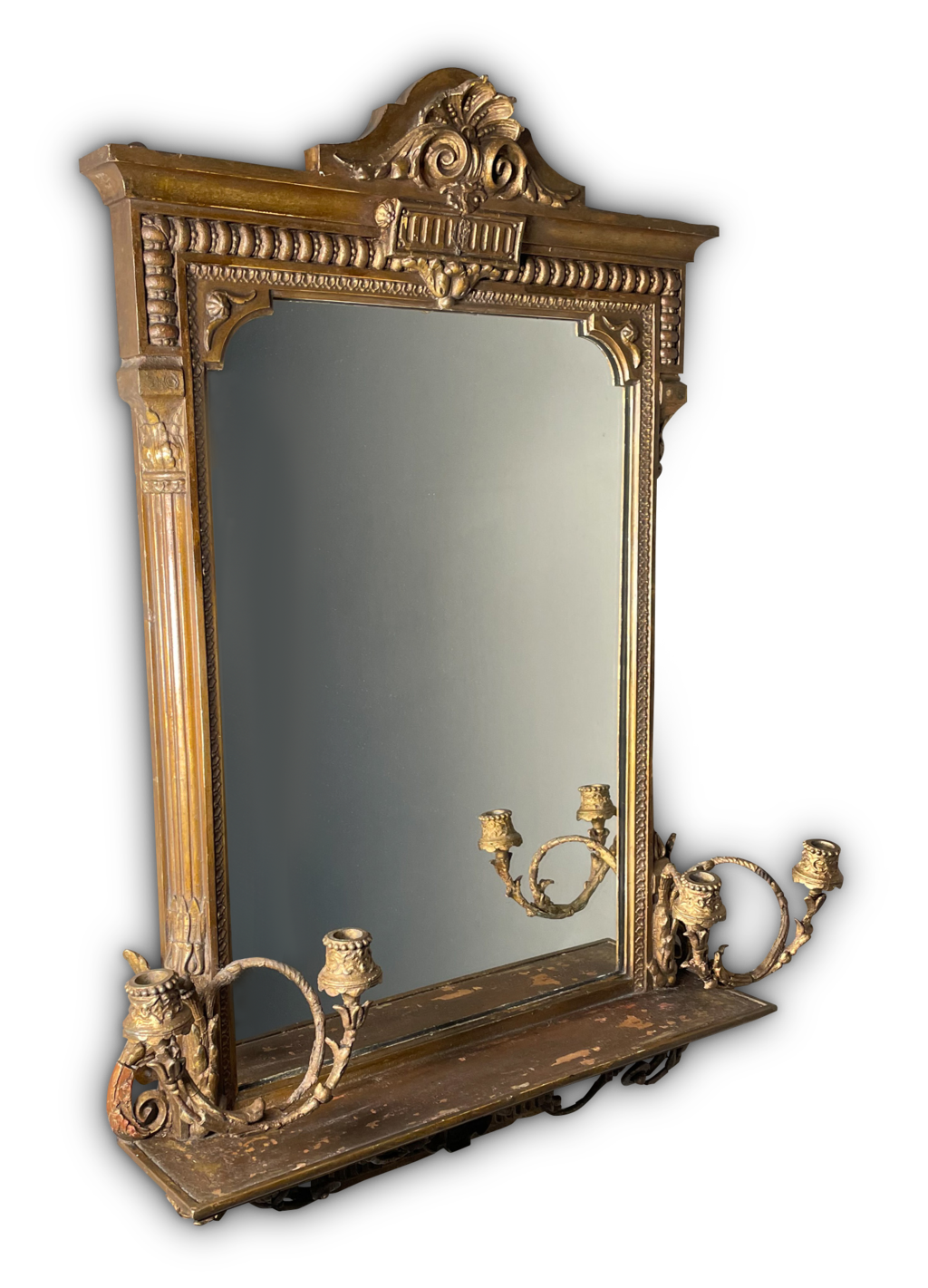 Regency Carved Giltwood Girondelle Mirror with Shelf