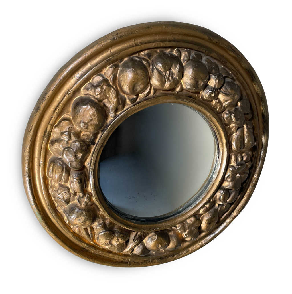 Gilt Papier Mache Mirror with Decoration of Pomegranites
