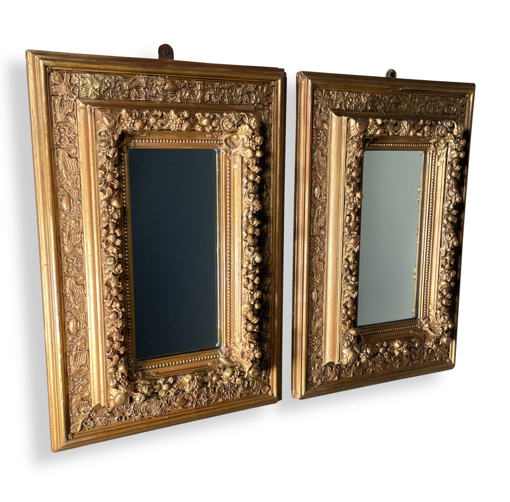 Pair of Gilded Gesso and Pine Framed Wall Mirrors