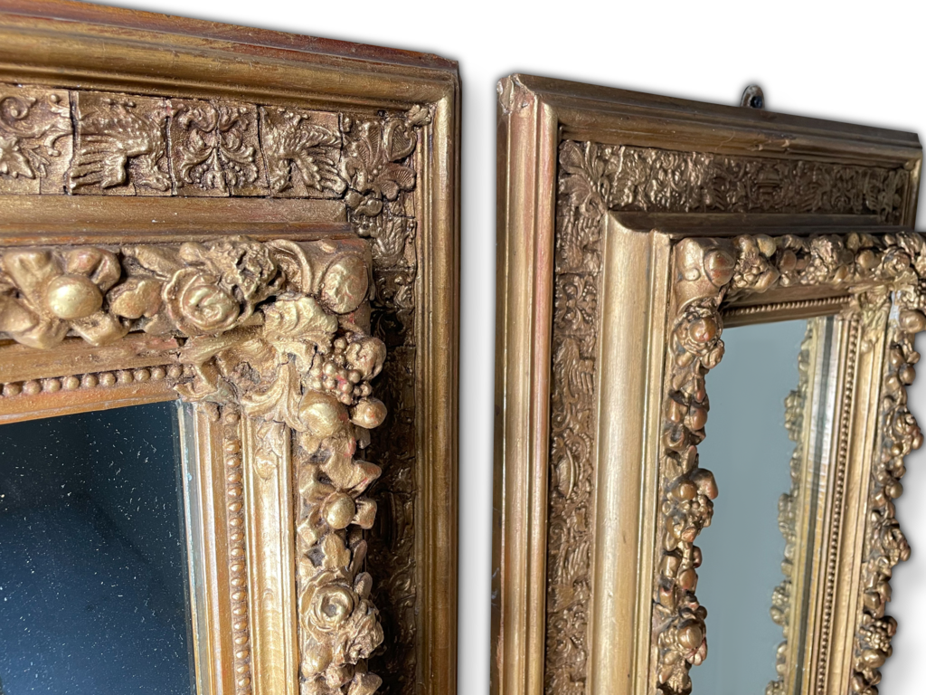 Pair of Gilded Gesso and Pine Framed Wall Mirrors