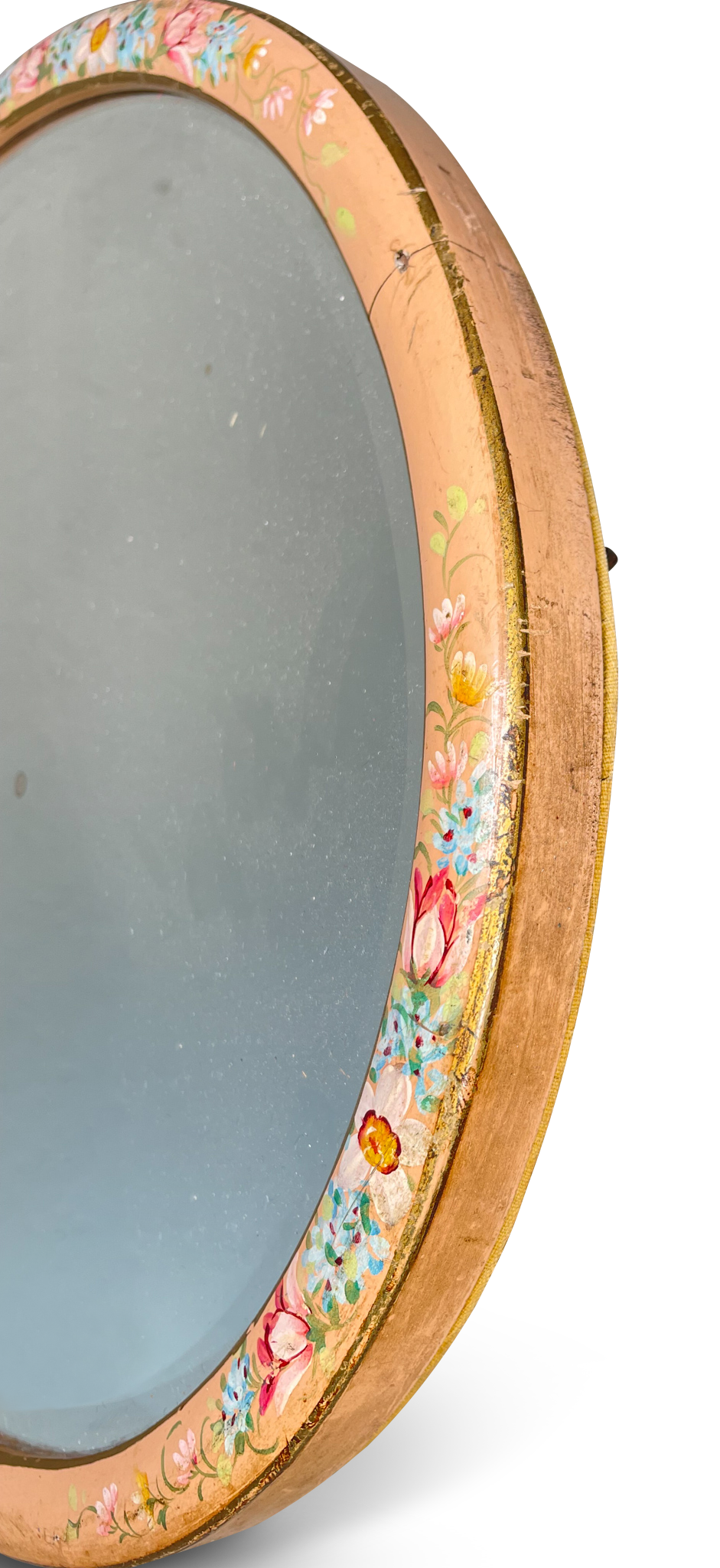 Oval Lacquered Dressing Table Mirror with Hand Painted Floral Decoration