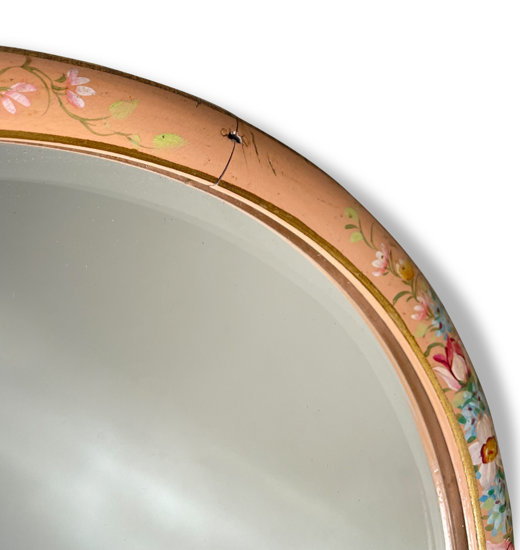 Oval Lacquered Dressing Table Mirror with Hand Painted Floral Decoration