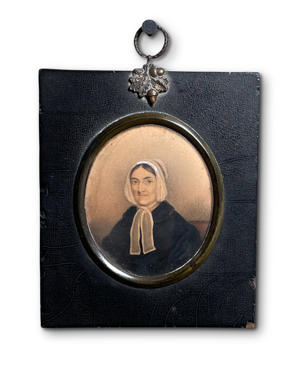 Oval Portrait Miniature Study of a Seated Woman in Black Dress