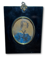 Oval Portrait Miniature of Lady with Blue Dress